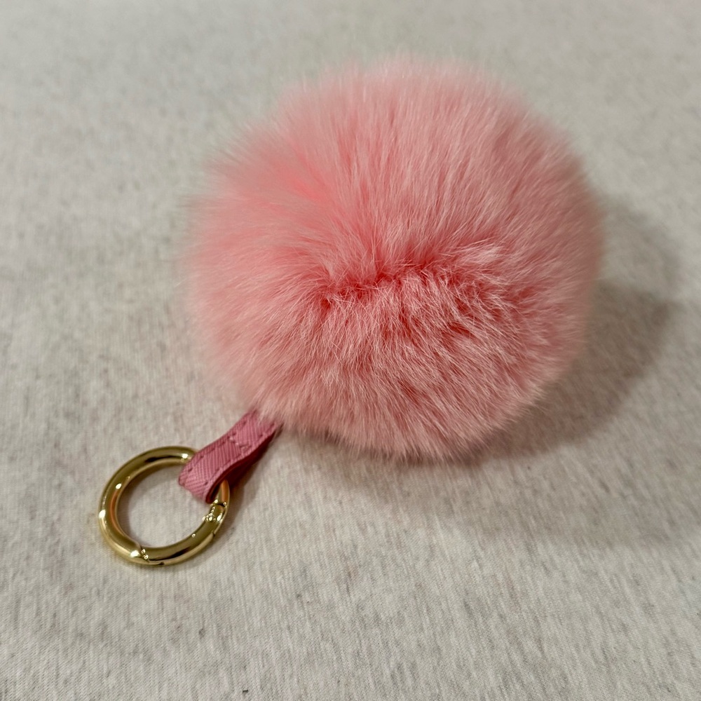 Pink Faux Fur Pom Pom Keychain with Gold Ring